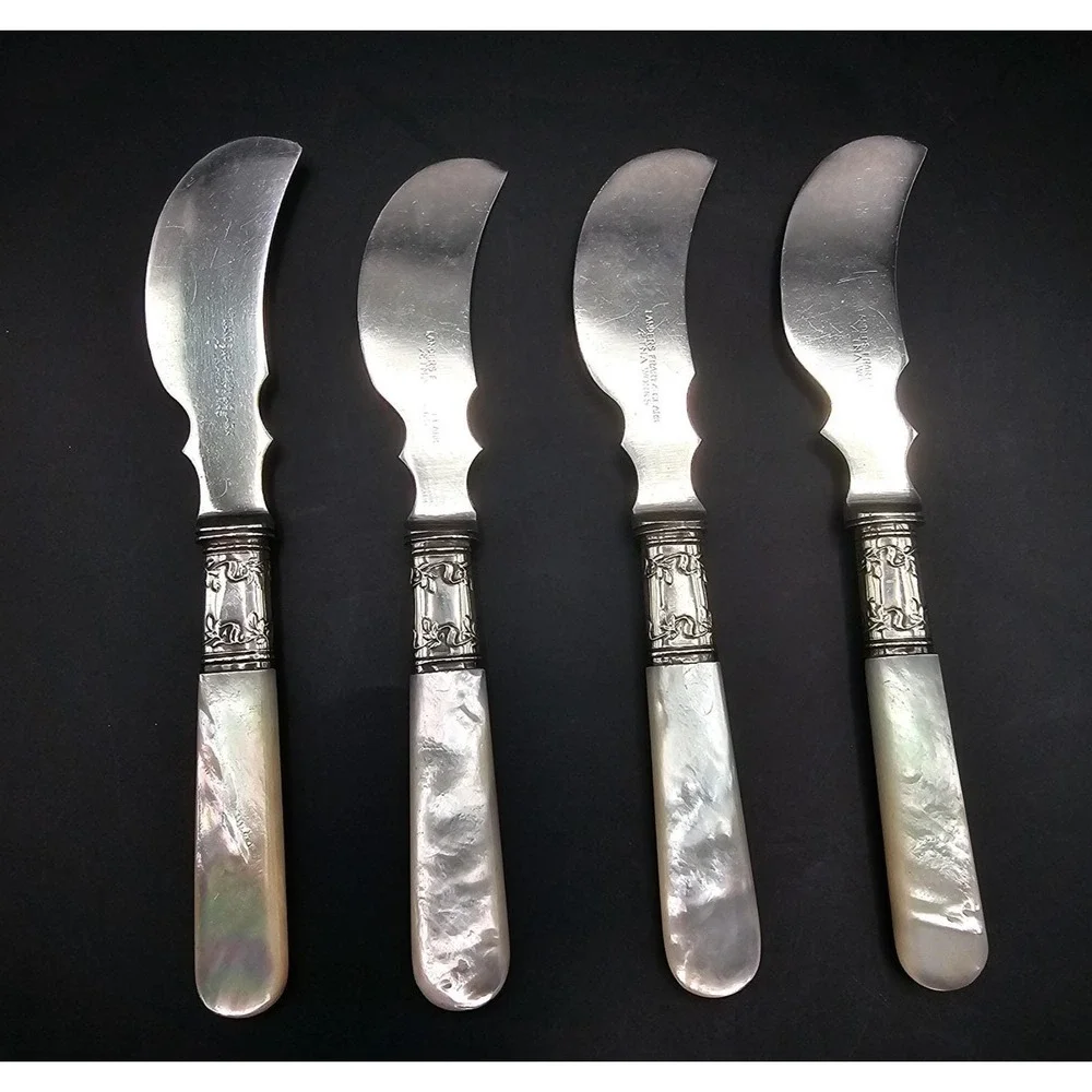 Vintage Landers Frary & Clark Sterling Silver Mother of Pearl Butter Knife Set 4